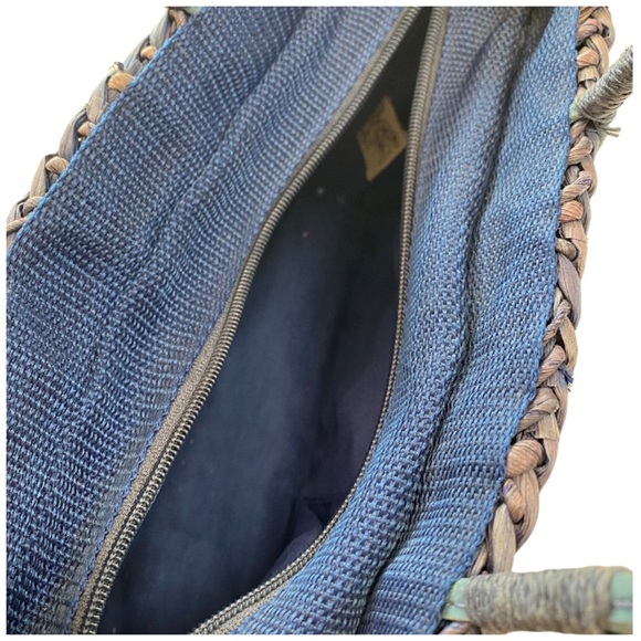 SUN & 'N SAND Tote Woven Bag Purse Wicker Beach Blue Sea Turtle Fabric Accent - Picture 5 of 7